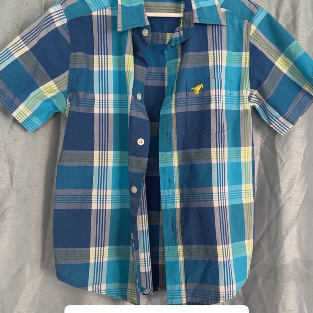 Wrangler Kids Blue and Green Plaid Button Down Shirt